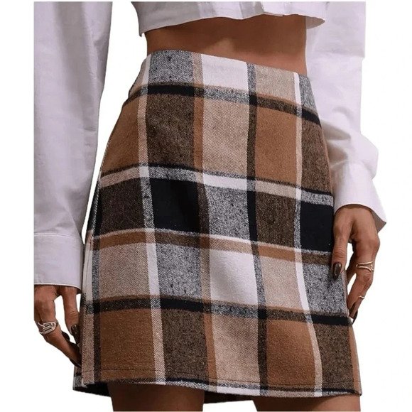 NEW Floerns Women's Plaid High Waist Bodycon Mini Skirt - Picture 1 of 6